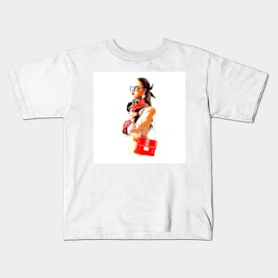 fashionable girl in red gloves Kids T-Shirt